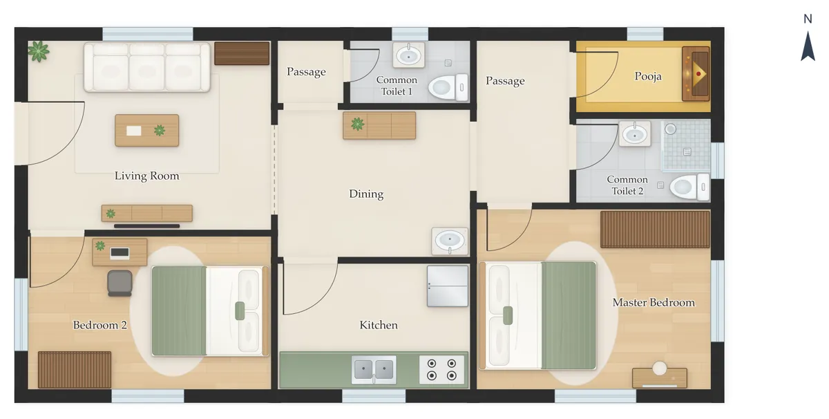 20×40 West Facing 2BHK House Plan