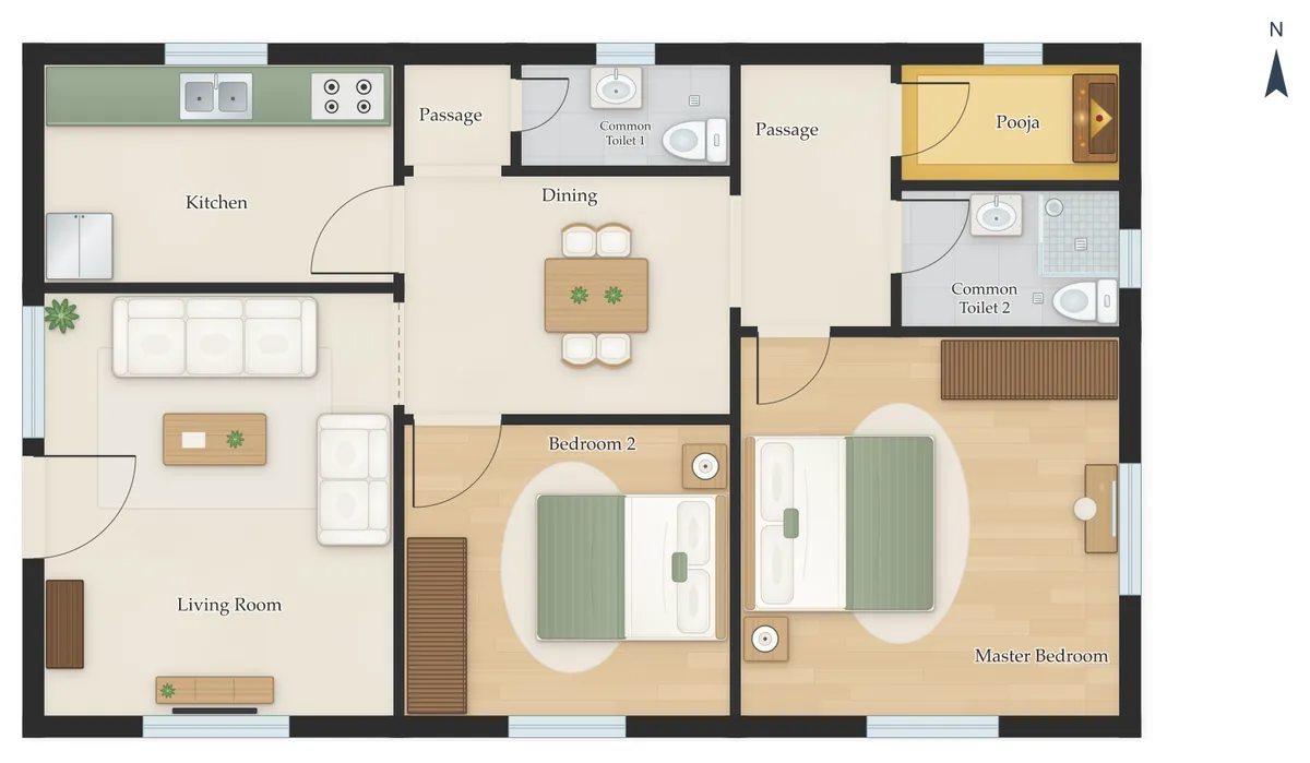 25×40 West Facing 2BHK House Plan