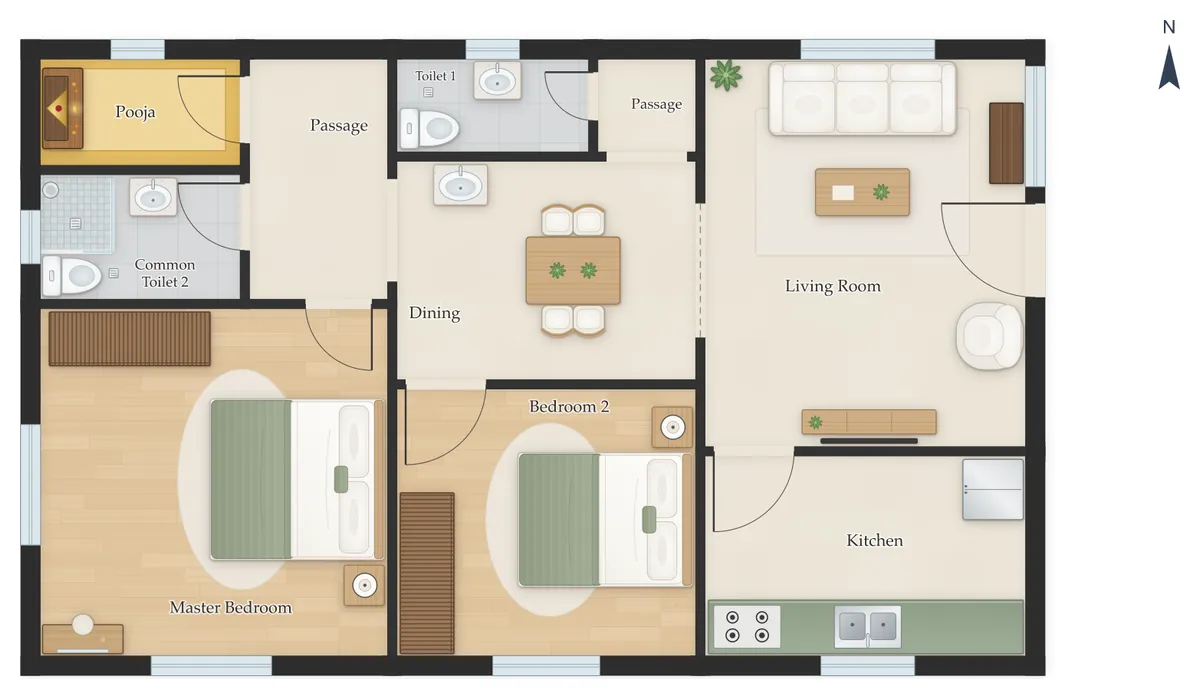 25×50 East Facing 2BHK House Plan