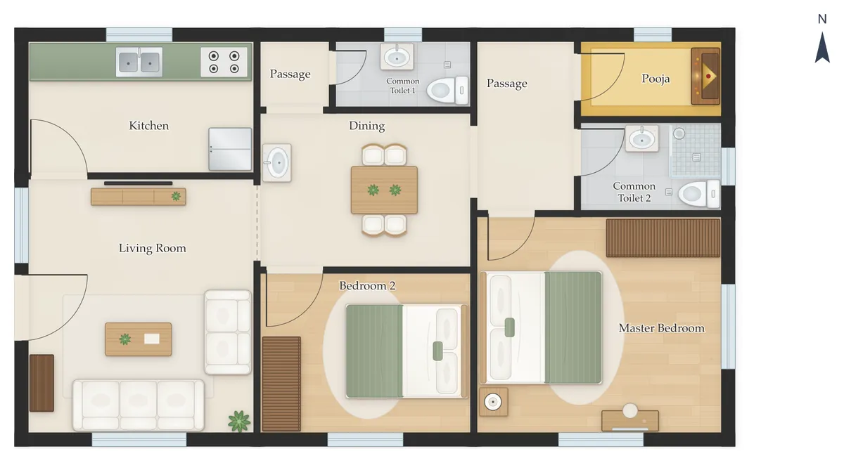 30×40 West Facing 2BHK House Plan