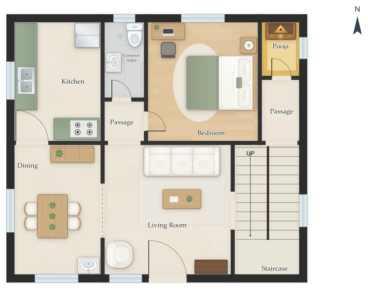30×50 South Facing 3BHK Duplex (G+1) House Plan