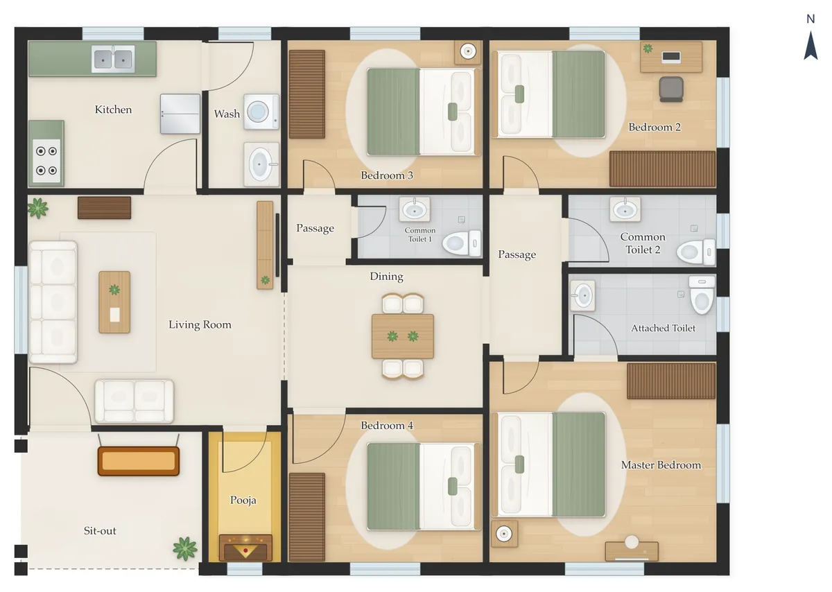 40×60 West Facing 4BHK House Plan